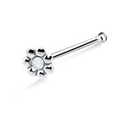 Stone Studded Flower Silver Bone Nose Stud NSKD-1012